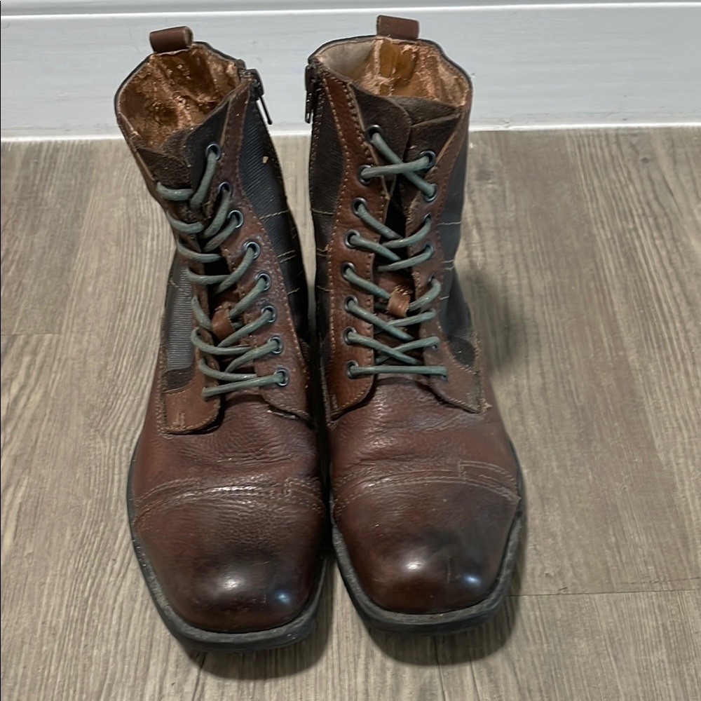 Guess Brown Leather Boots with Lace-Up Closure